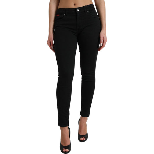 Elegant Mid Waist Black Skinny Jeans