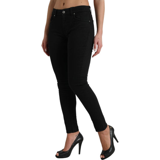 Elegant Mid Waist Black Skinny Jeans