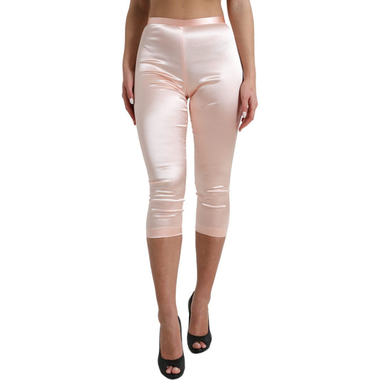 Chic Pink High Waist Cropped Silk Pants