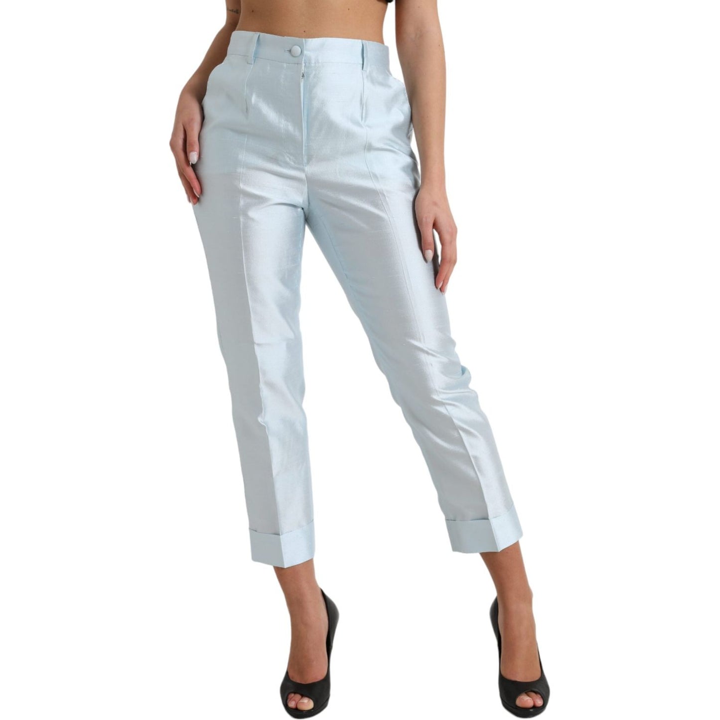 Chic Sky Blue High Waist Cropped Pants