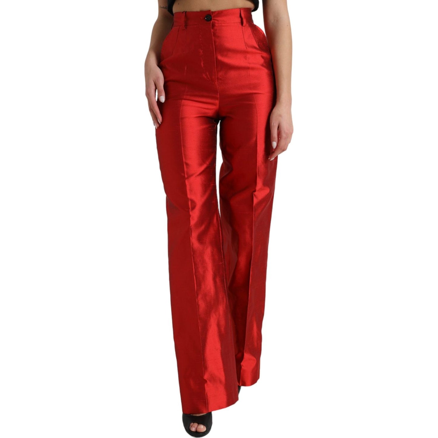 Elegant High Waist Wide Leg Silk Pants