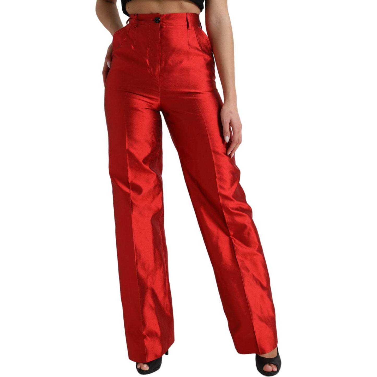 Elegant High Waist Wide Leg Silk Pants