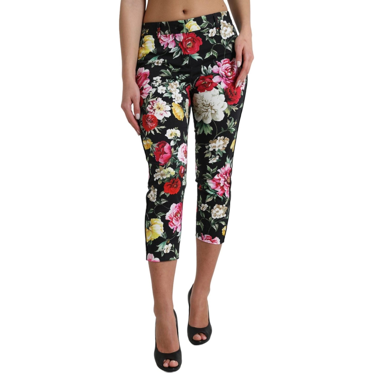 Elegant Floral Mid Waist Cropped Pants