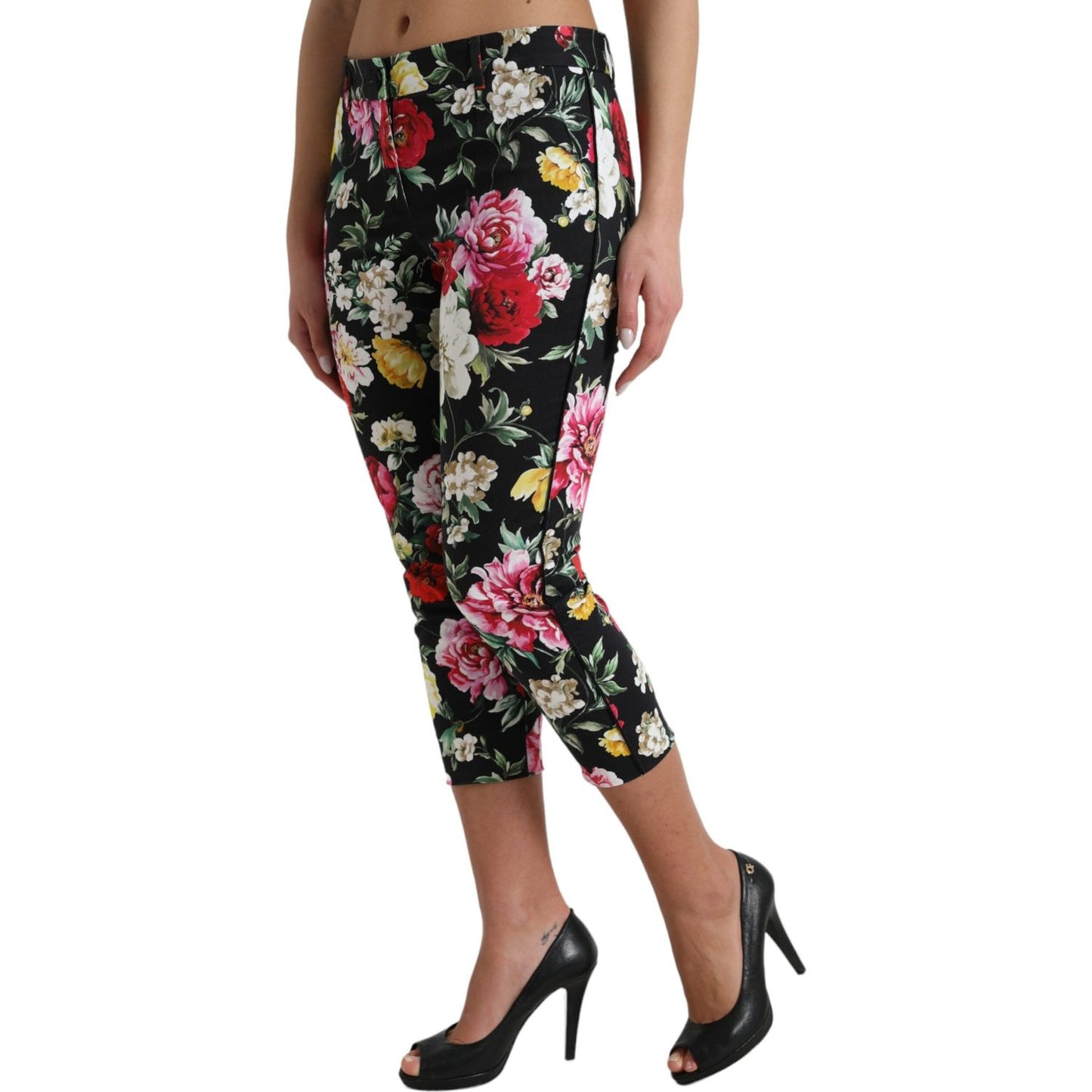 Elegant Floral Mid Waist Cropped Pants