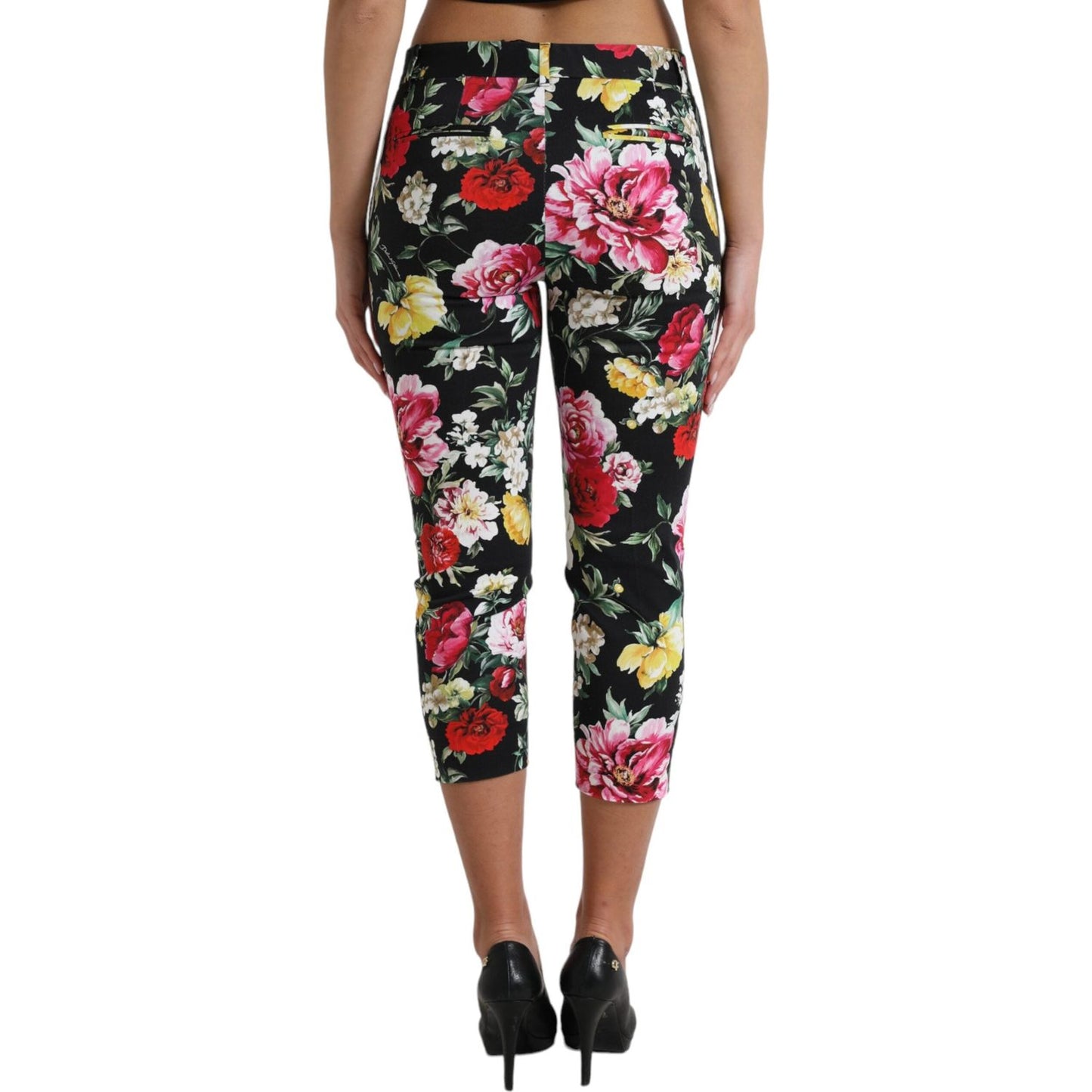 Elegant Floral Mid Waist Cropped Pants