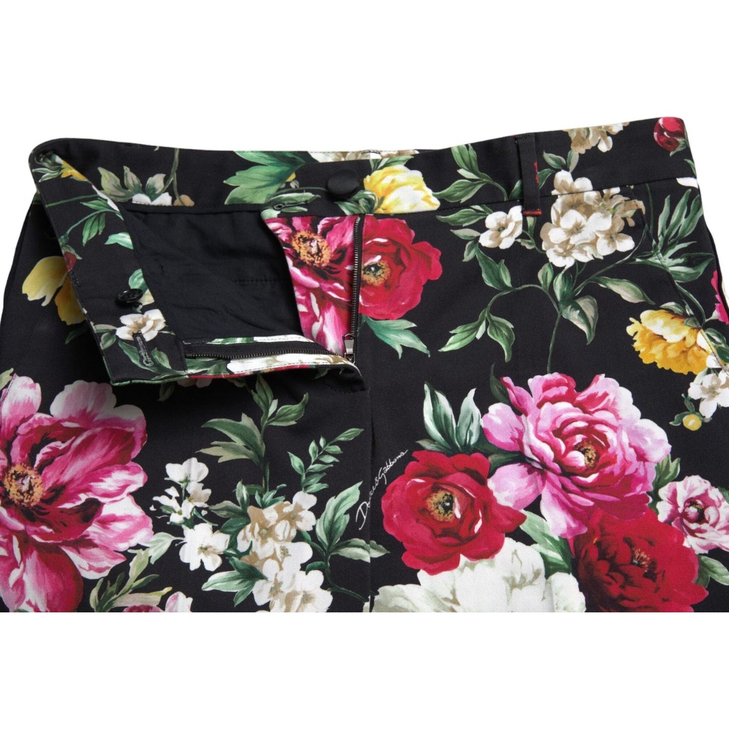 Elegant Floral Mid Waist Cropped Pants