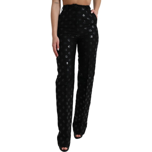 Chic High Waist Straight Pants with Logo Print