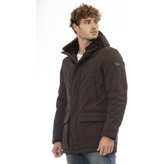 Baldinini Trend Elegant Hooded Zip Jacket in Brown Baldinini Trend