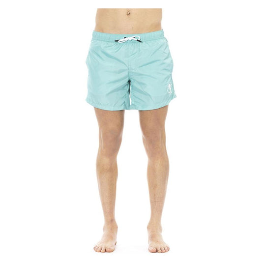 Sleek Light Blue Swim Shorts with Front Print