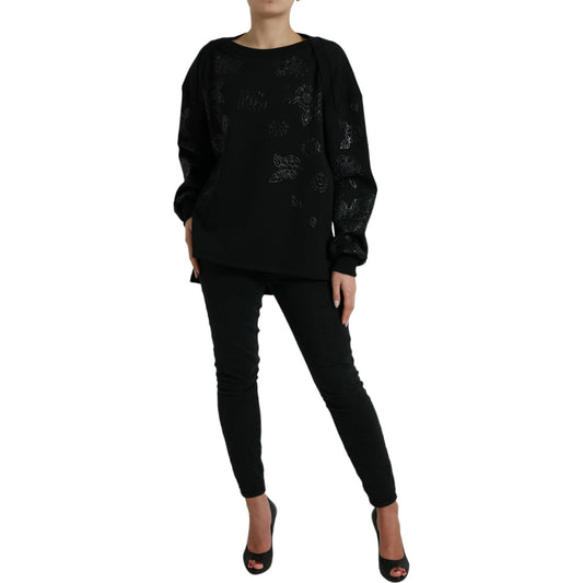 Elegant Black Floral Applique Sweater Dolce & Gabbana