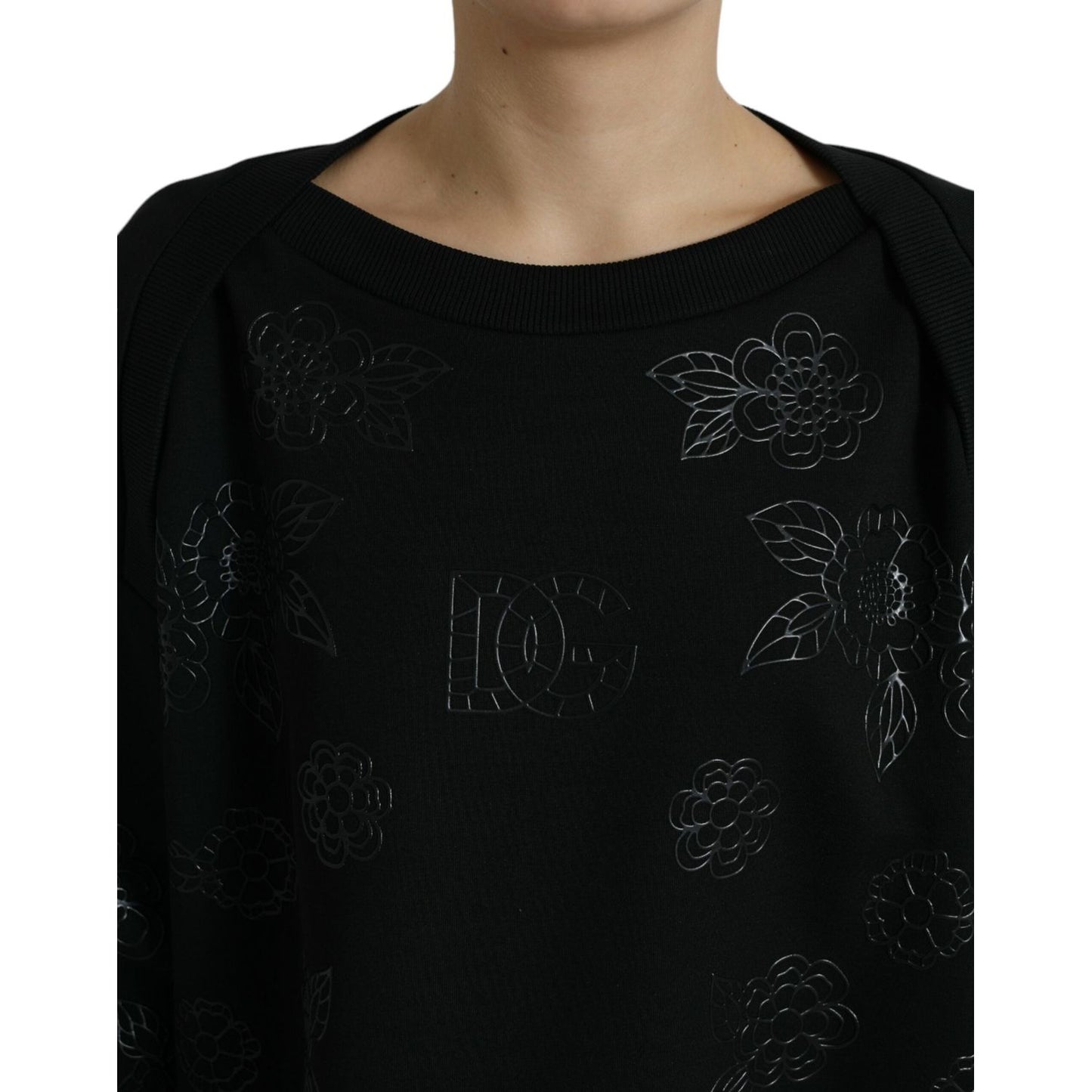 Elegant Black Floral Applique Sweater