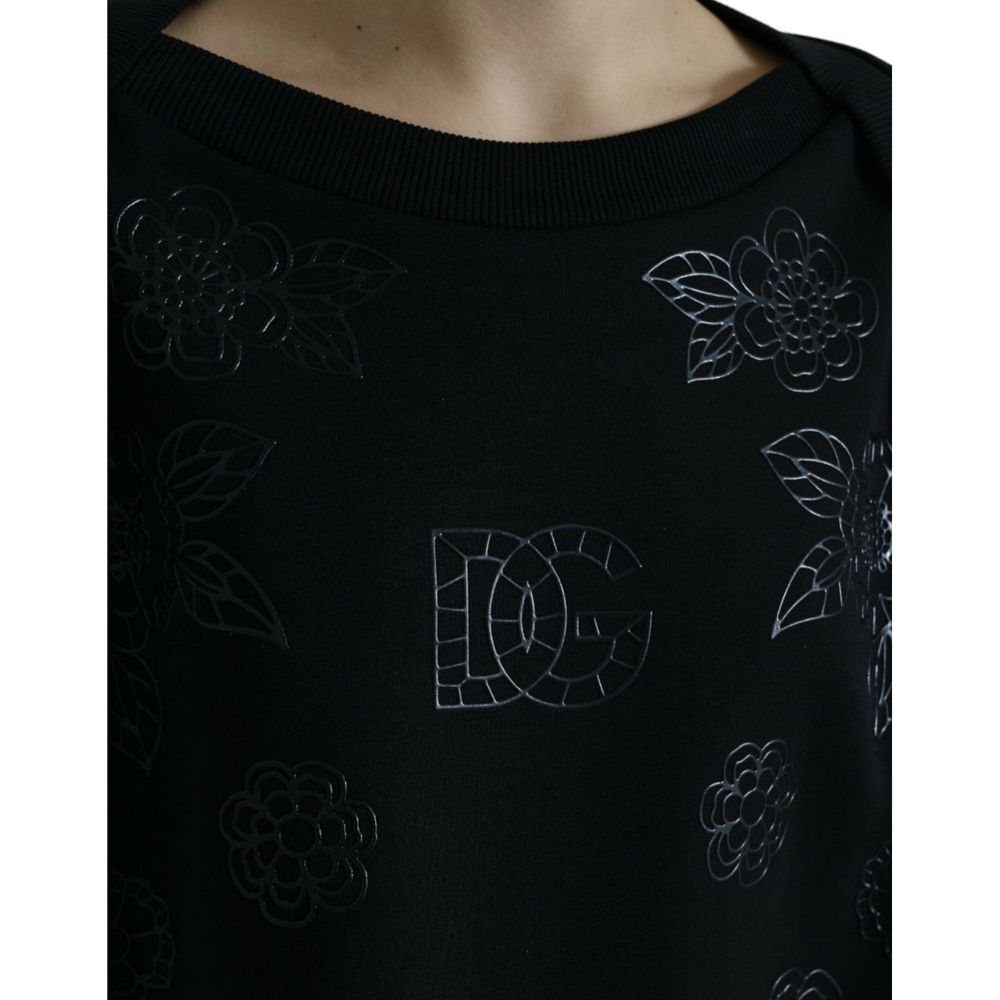 Elegant Black Floral Applique Sweater