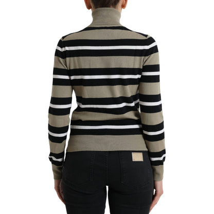 Dolce & Gabbana Multicolor Stripes Logo Turtle Neck Pullover Sweater