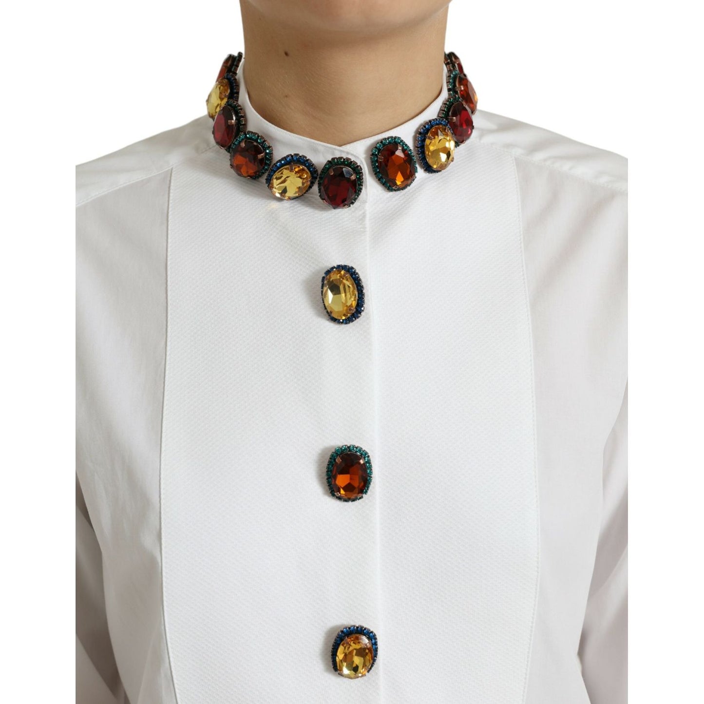 Elegant Crystal-Embellished White Cotton Top