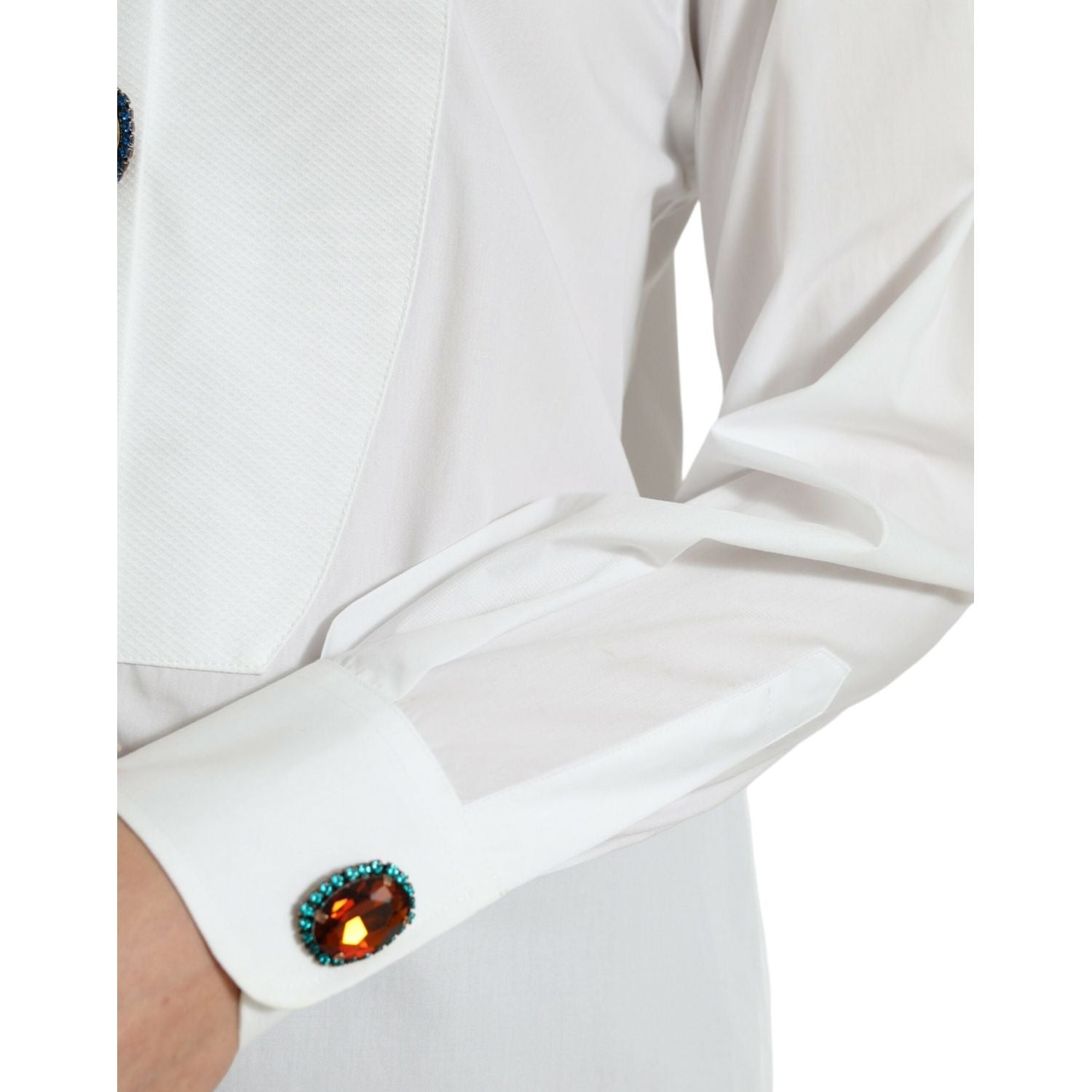 Dolce & Gabbana White Cotton Crystals Embellished Shirt Top