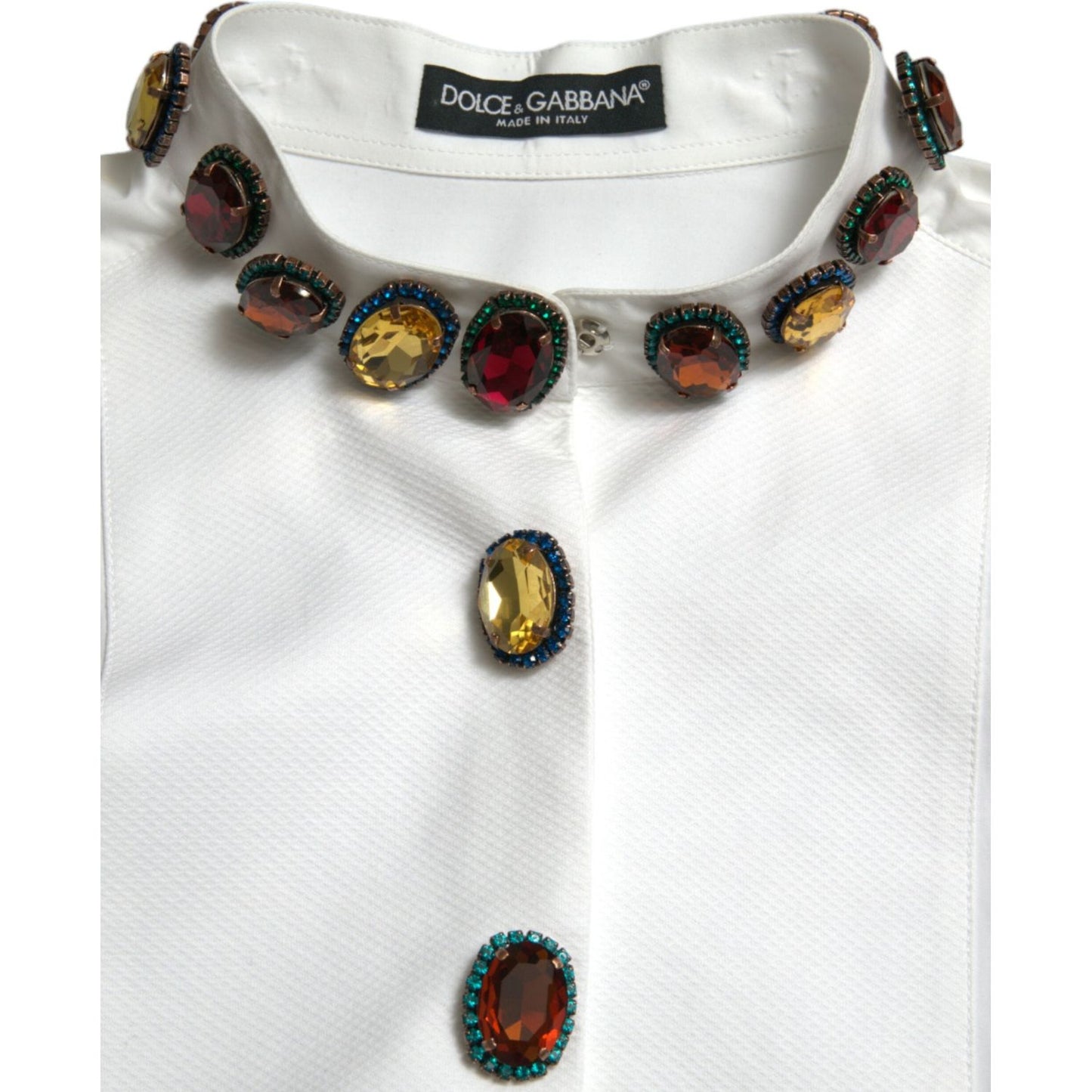 Elegant Crystal-Embellished White Cotton Top