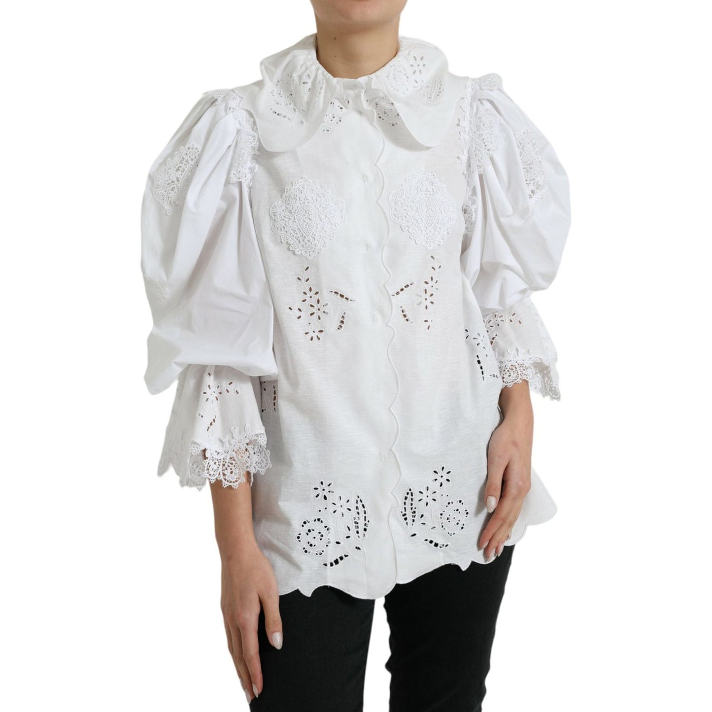 Elegant White Lace Trim Blouse Top