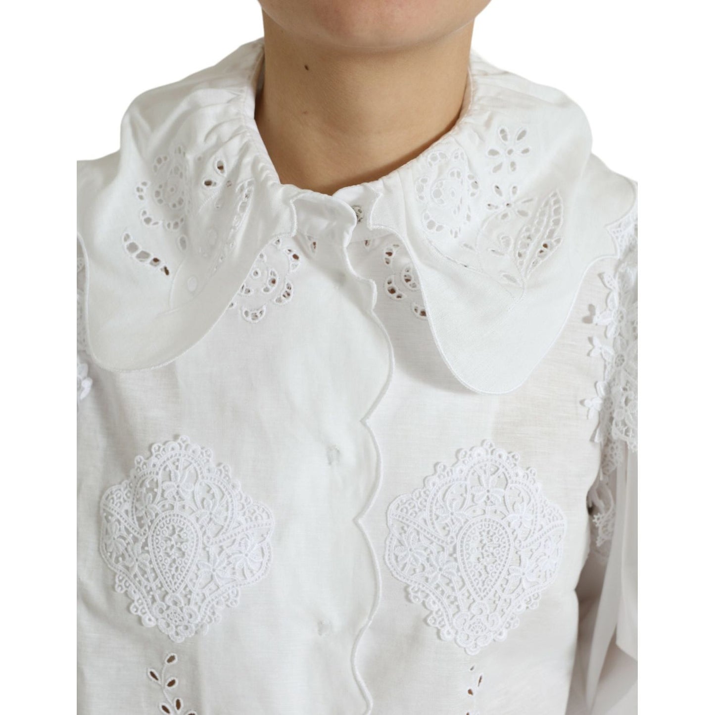 Elegant White Lace Trim Blouse Top