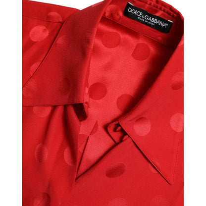 Dolce & Gabbana Red Polka Dot Sleeveless Collared Blouse Top