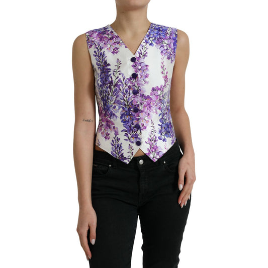 Floral Print Silk Blend Waistcoat