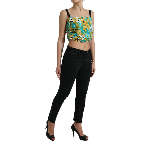 Elegant Floral Silk Blend Cropped Tank Top Dolce & Gabbana