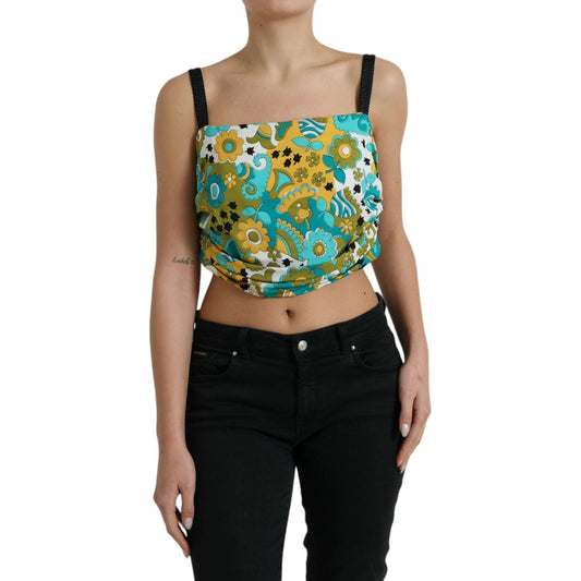 Elegant Floral Silk Blend Cropped Tank Top Dolce & Gabbana