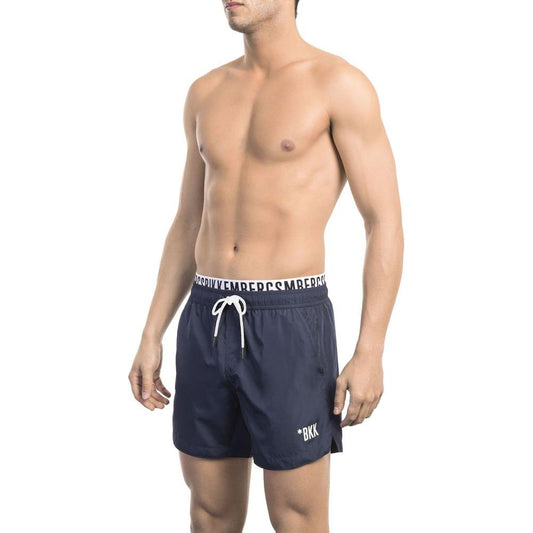 Elegant Blue Swim Shorts with Designer Band