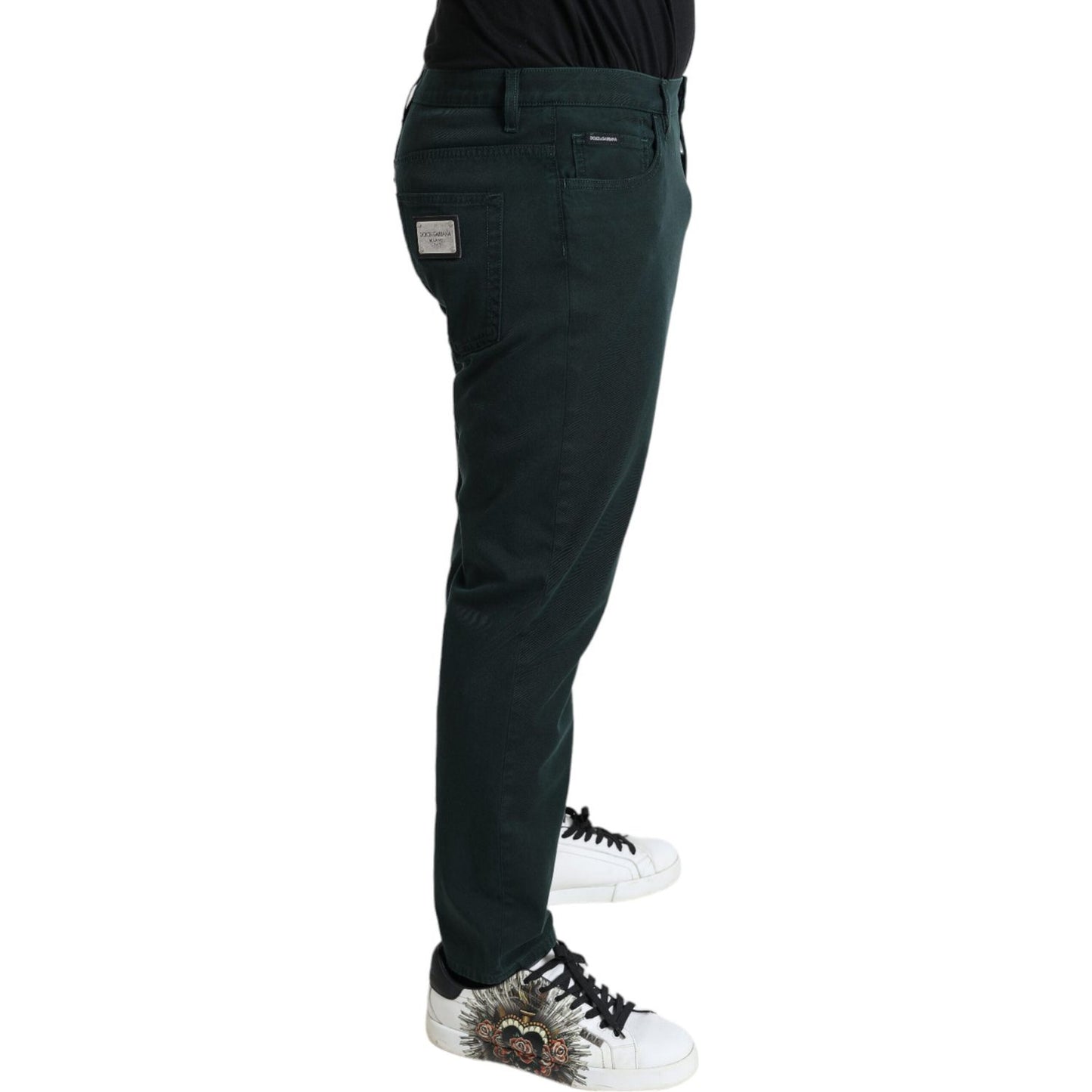 Elegant Green Skinny Cotton Jeans