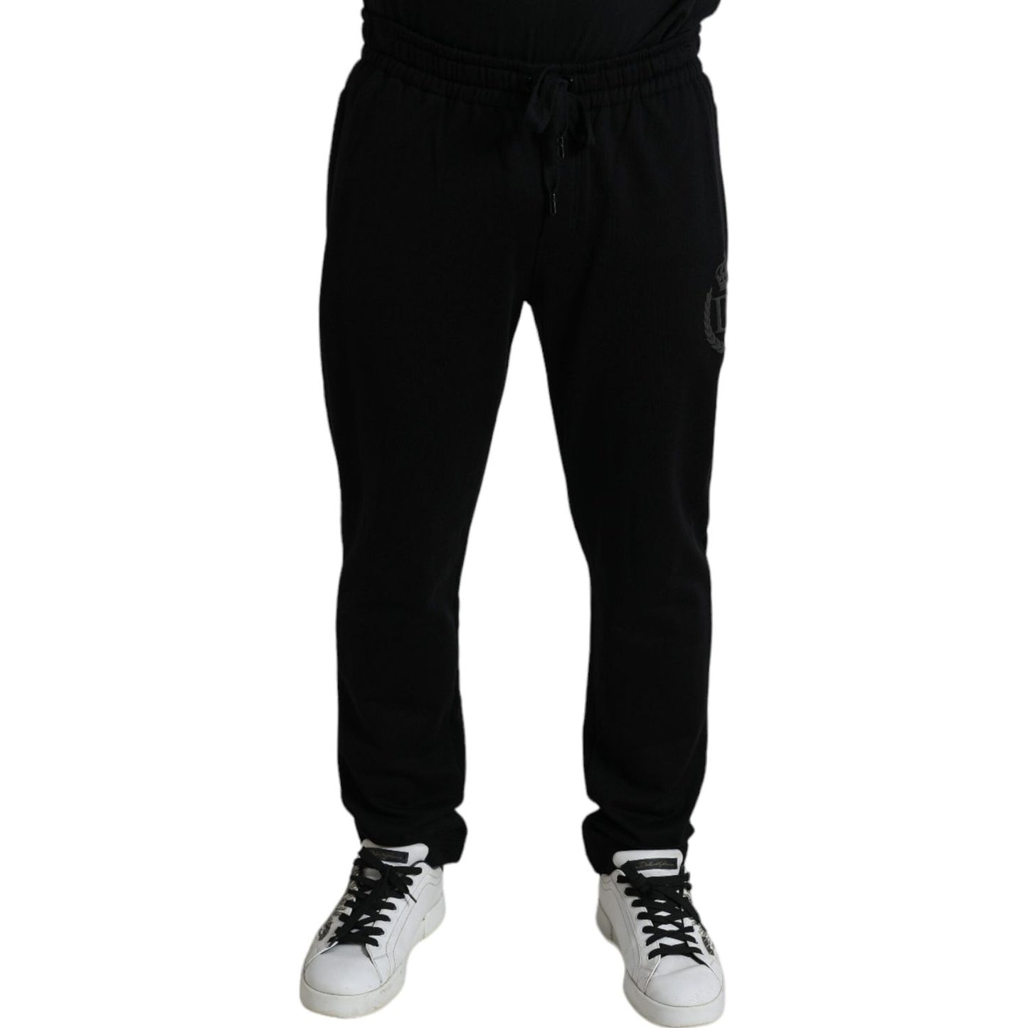 Elegant Black Cotton Joggers with Logo Embroidery