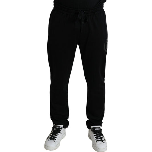 Elegant Black Cotton Joggers with Logo Embroidery Dolce & Gabbana