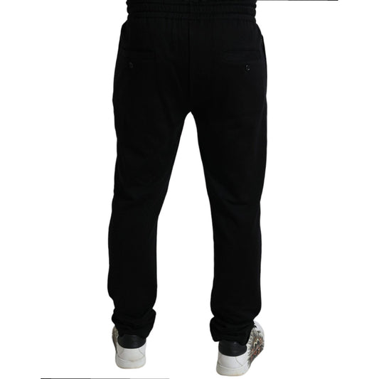 Elegant Black Cotton Joggers with Logo Embroidery