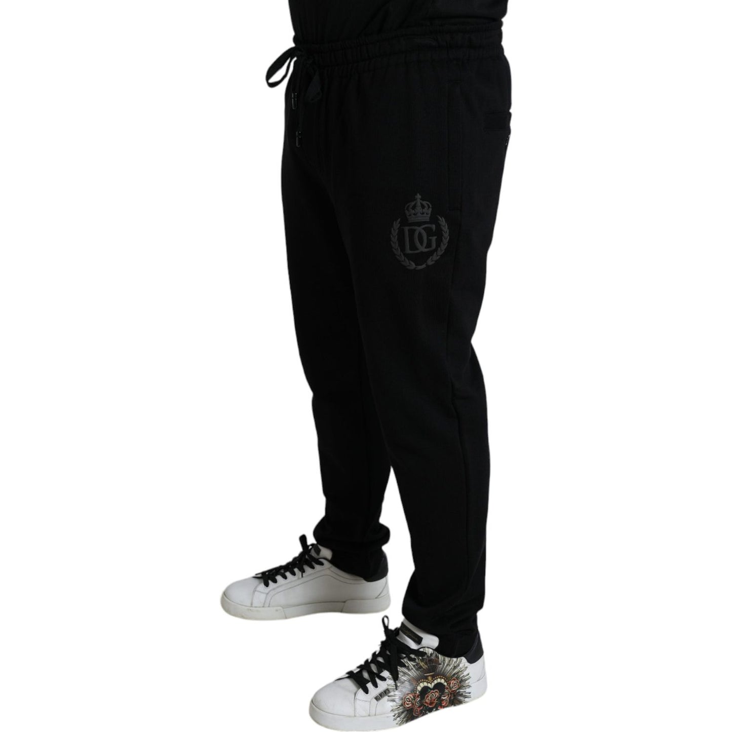 Elegant Black Cotton Joggers with Logo Embroidery