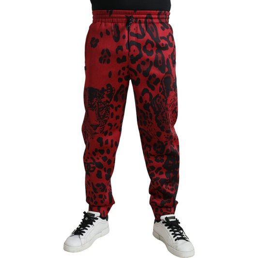 Elegant Leopard Print Joggers in Red and Black