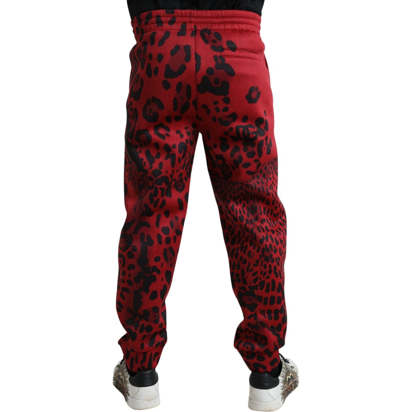 Elegant Leopard Print Joggers in Red and Black