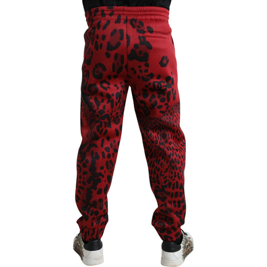 Elegant Leopard Print Joggers in Red and Black Dolce & Gabbana