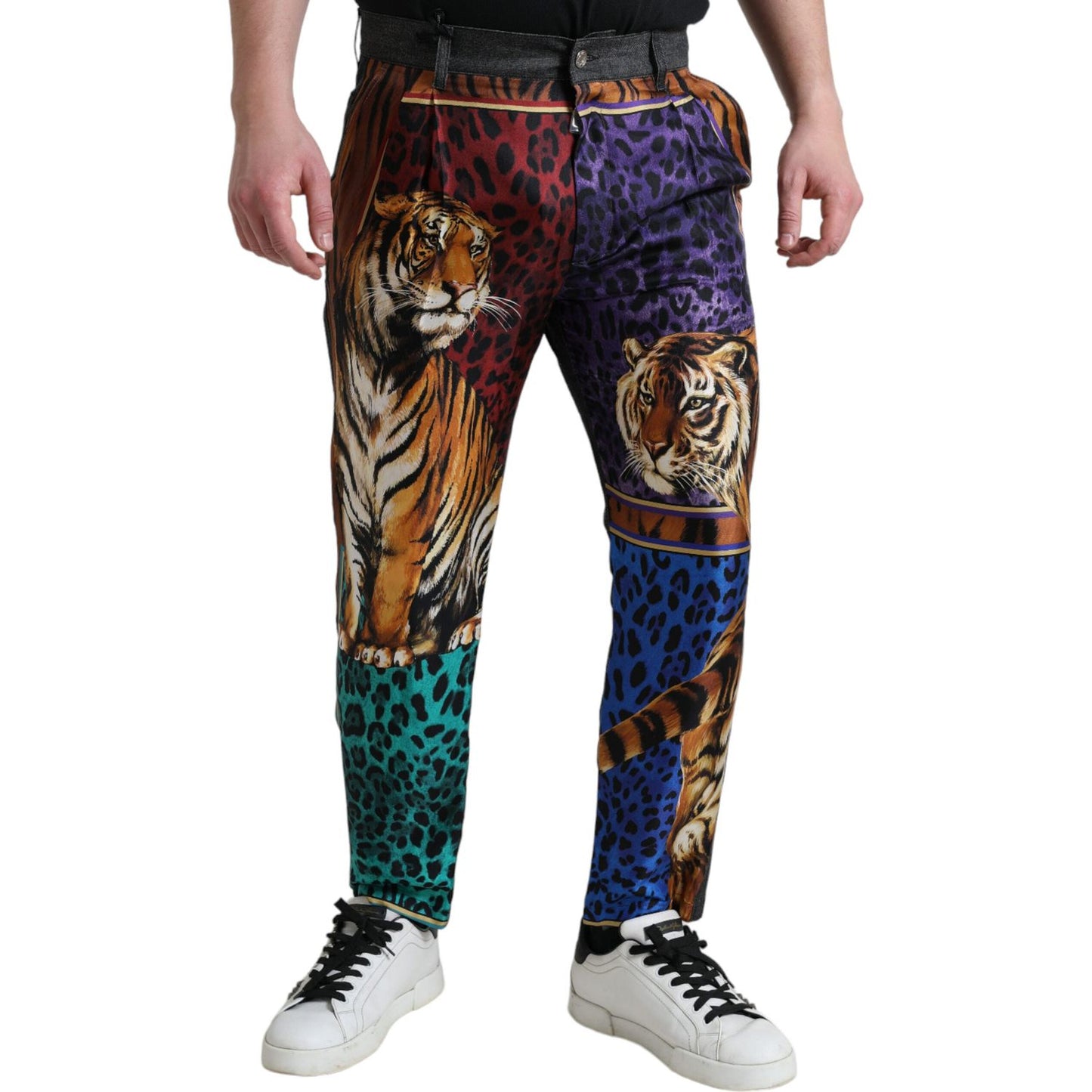 Multicolor Tiger Print Loose Denim Jeans