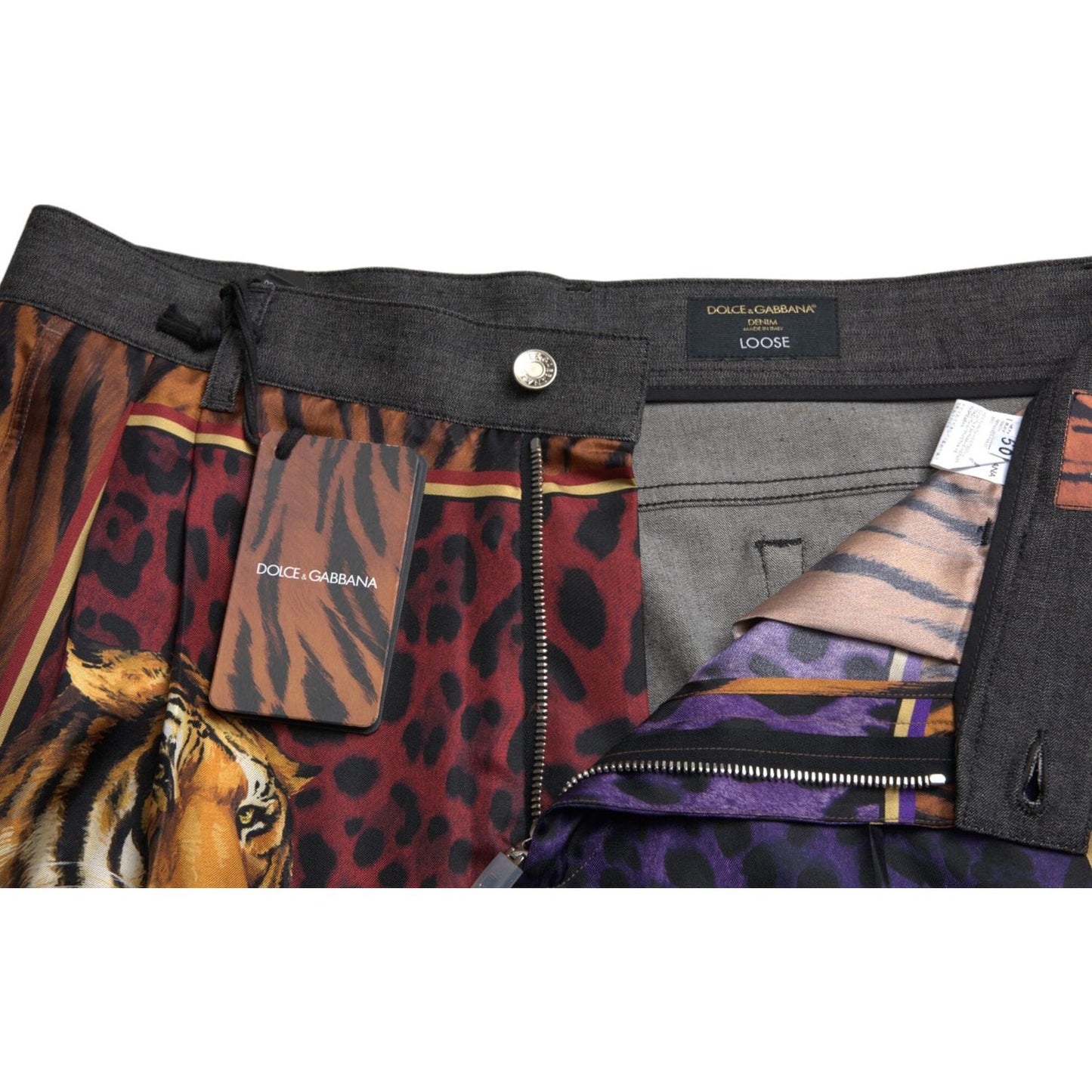 Multicolor Tiger Print Loose Denim Jeans