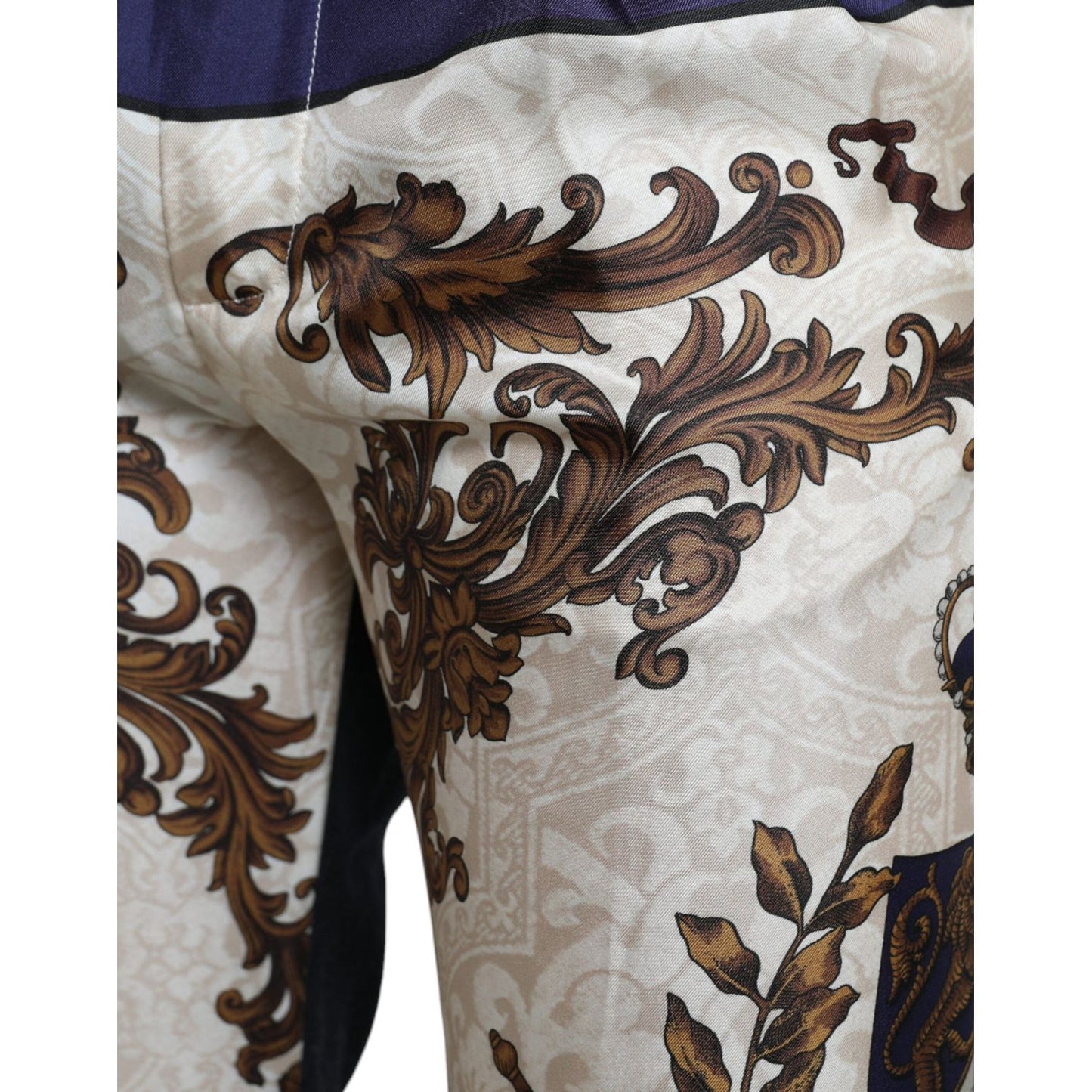 Elegant Silk Skinny Pants with Heraldic Print