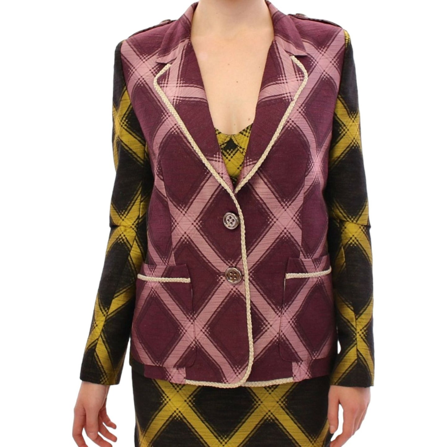 Chic Purple Checkered Jacket Blazer