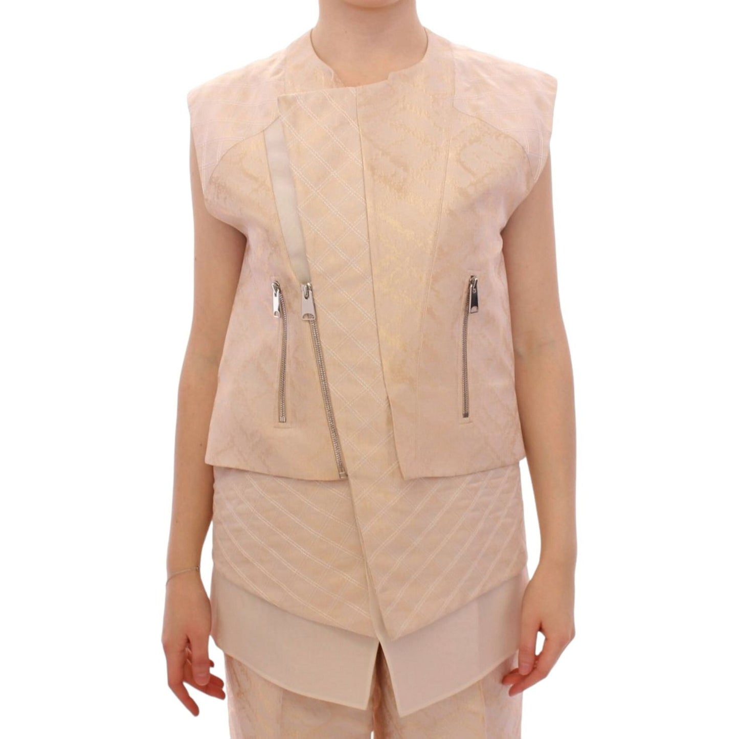 Exquisite Beige Brocade Sleeveless Jacket Vest