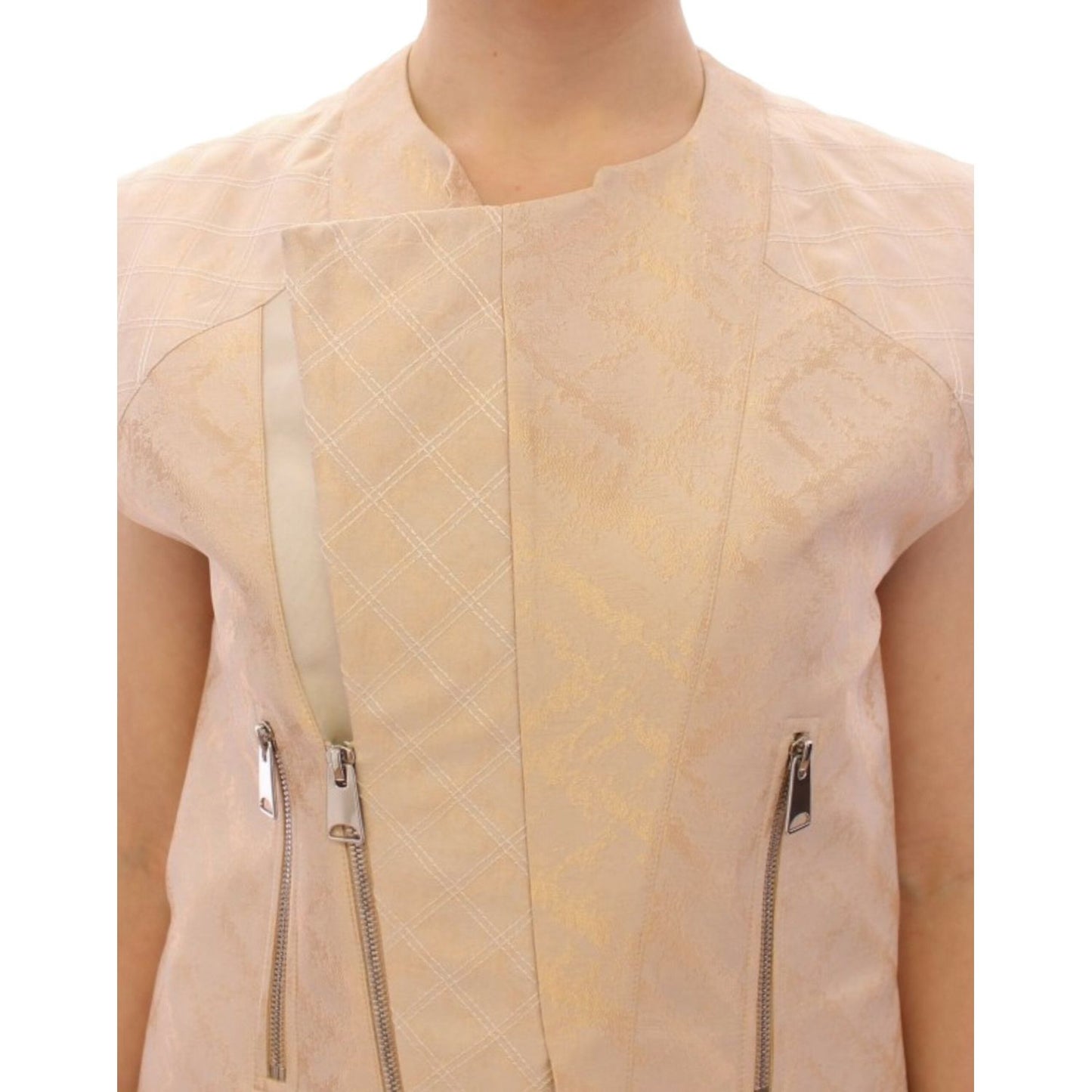 Exquisite Beige Brocade Sleeveless Jacket Vest