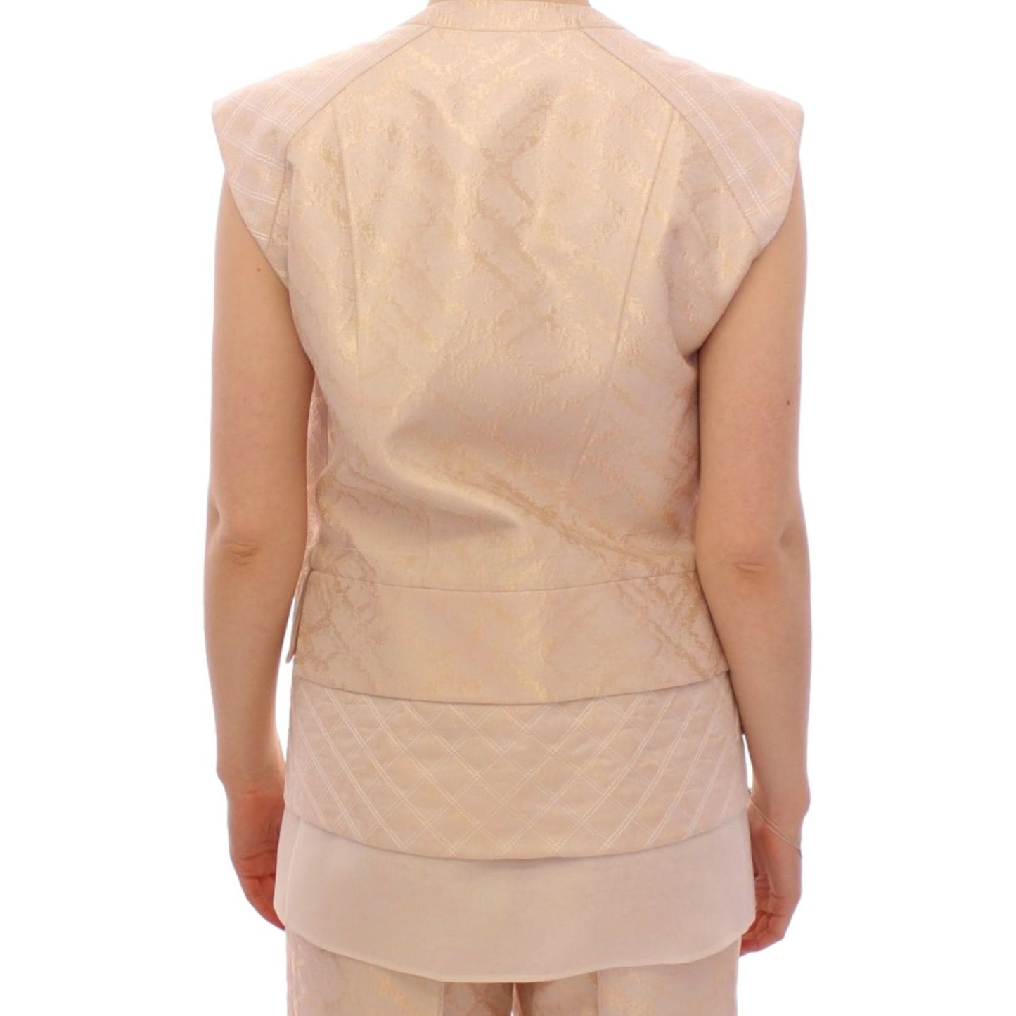 Exquisite Beige Brocade Sleeveless Jacket Vest