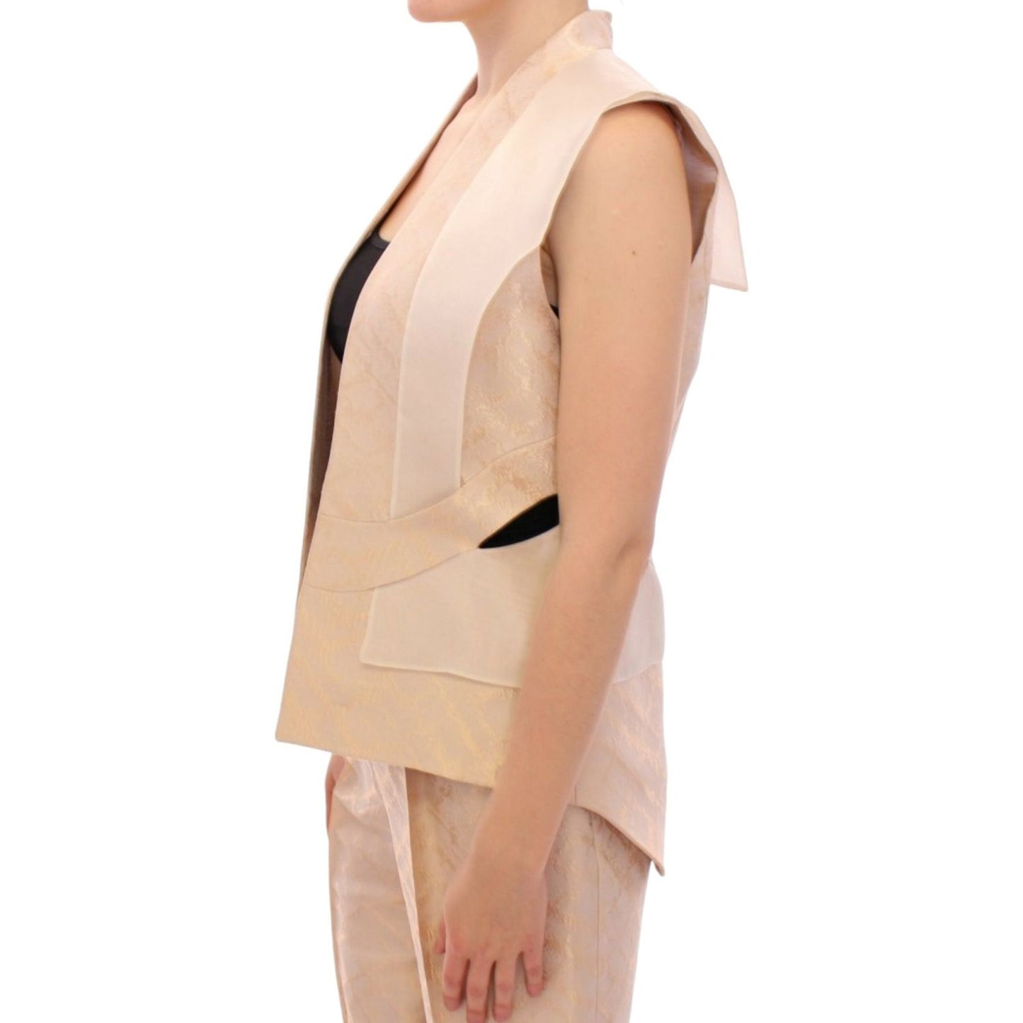 Exclusive Beige Brocade Sleeveless Vest