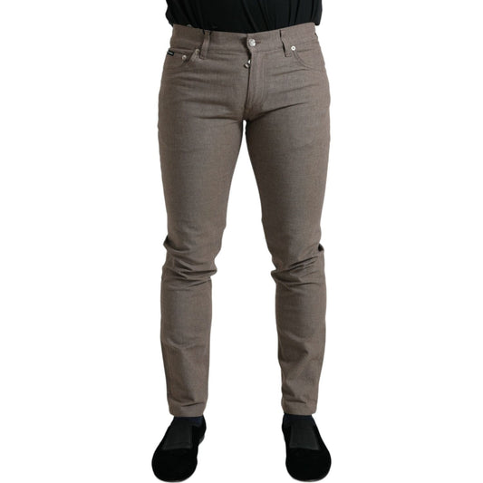 Elegant Brown Cotton Stretch Skinny Pants