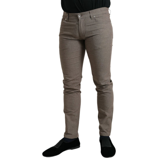 Elegant Brown Cotton Stretch Skinny Pants