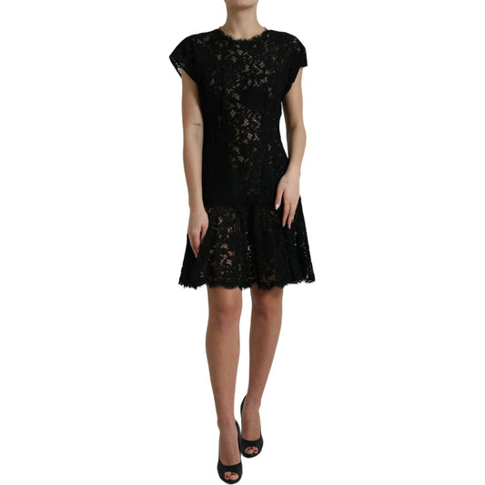 Dolce & Gabbana Black Floral Lace Cotton A-line Mini Dress Dolce & Gabbana