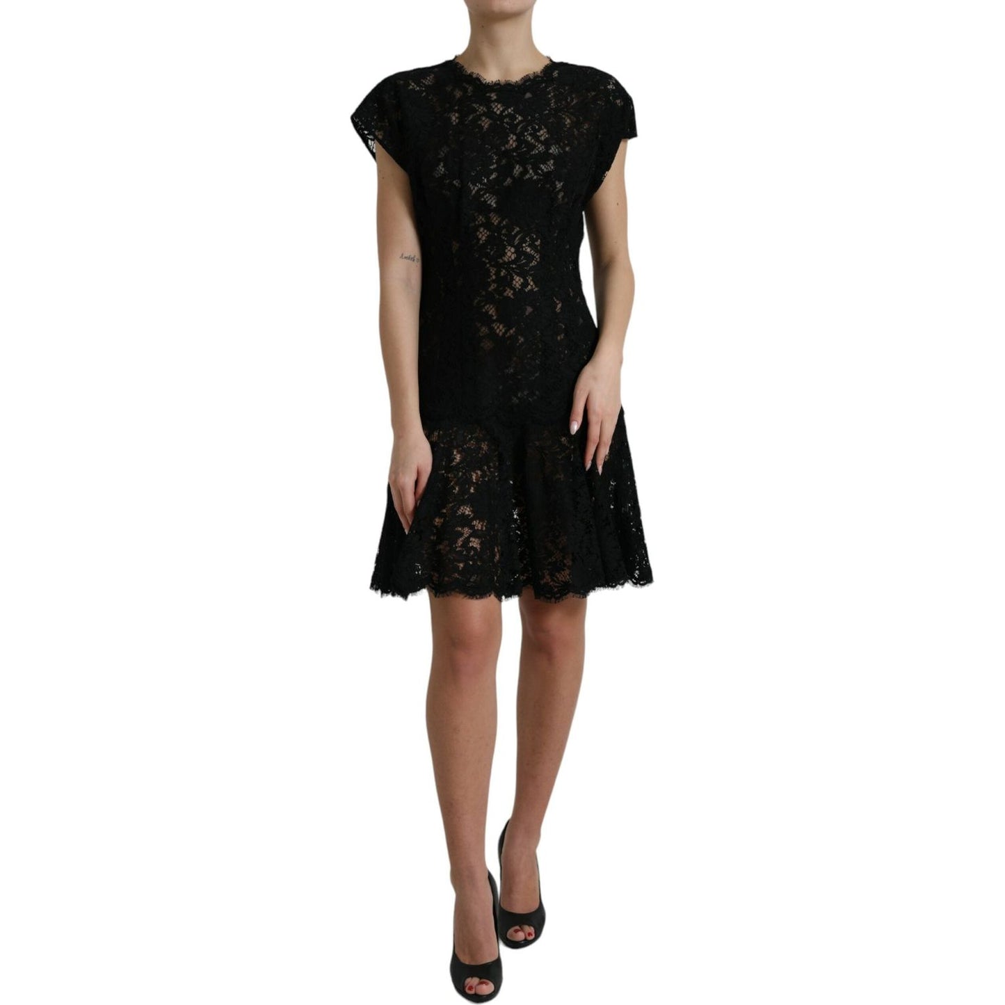 Elegant Black Floral Lace A-Line Mini Dress