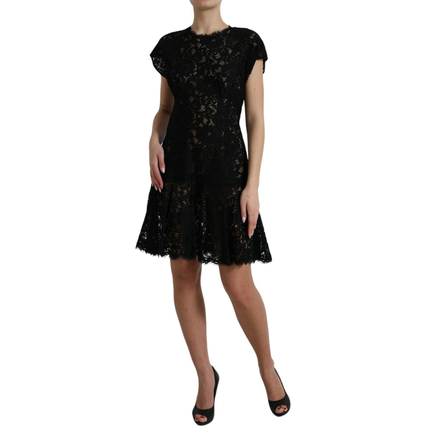 Elegant Black Floral Lace A-Line Mini Dress