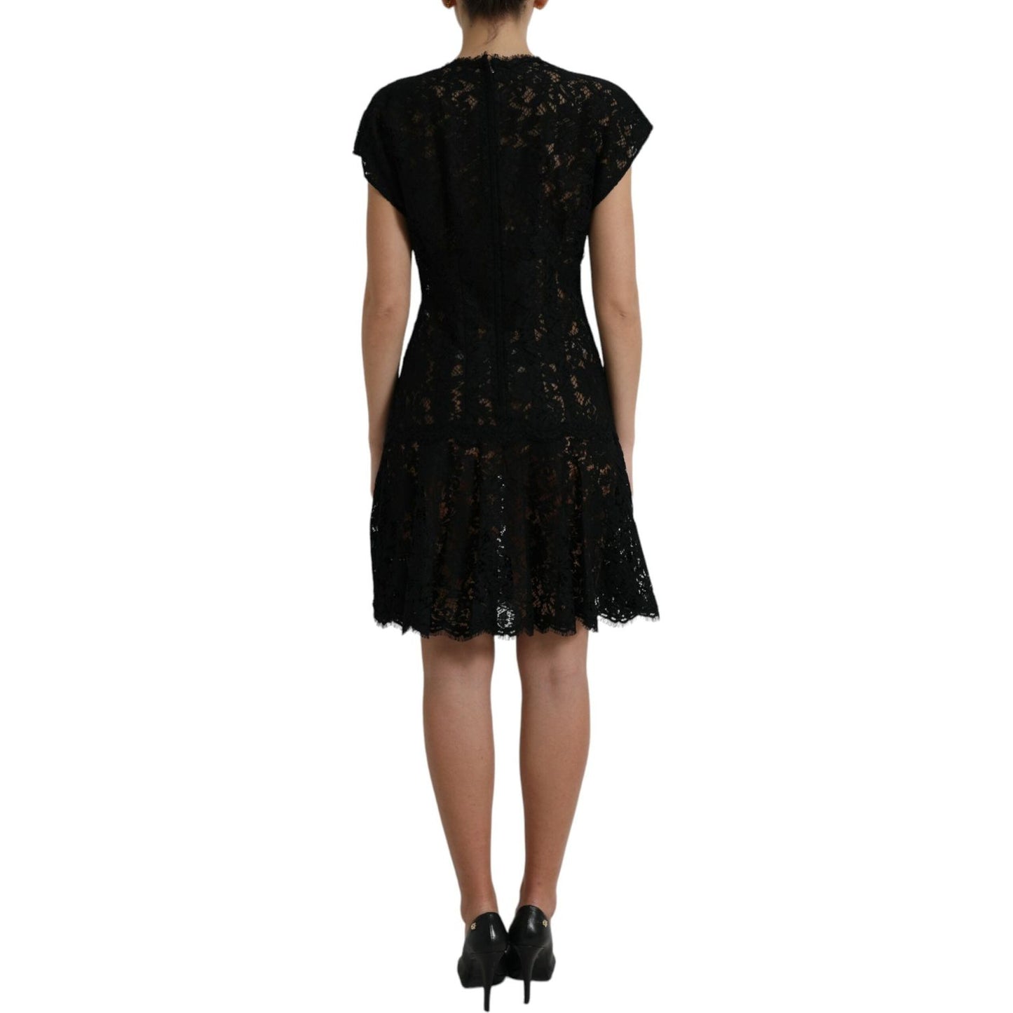 Elegant Black Floral Lace A-Line Mini Dress