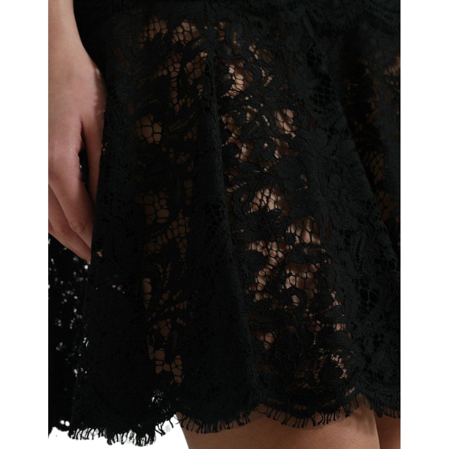 Elegant Black Floral Lace A-Line Mini Dress